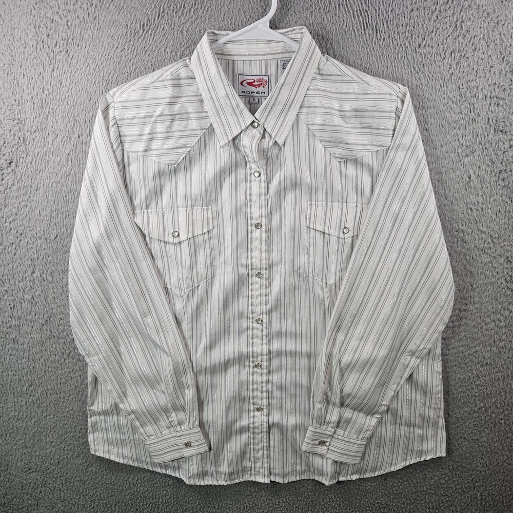 Roper Womens 1X Western Shirt Pearl Snap Striped Sparkle Long Sleeve